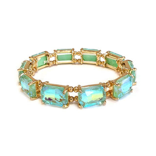 Midi Emerald Cut Crystal Glass Bead Stretched Bracelets: RAINBOW - The Edit LLC