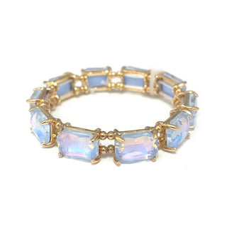Midi Emerald Cut Crystal Glass Bead Stretched Bracelets: RAINBOW - The Edit LLC