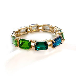 Midi Emerald Cut Crystal Glass Bead Stretched Bracelets: RAINBOW - The Edit LLC