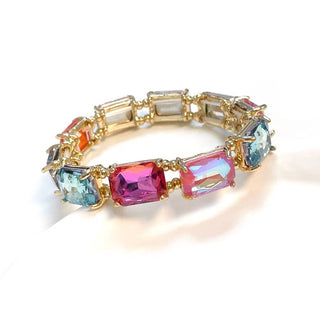 Midi Emerald Cut Crystal Glass Bead Stretched Bracelets: RAINBOW - The Edit LLC