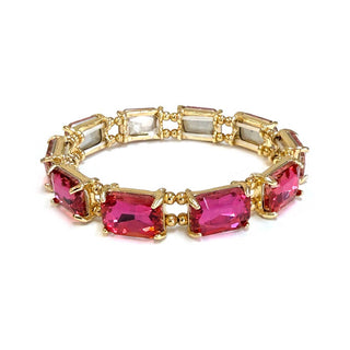 Midi Emerald Cut Crystal Glass Bead Stretched Bracelets: RAINBOW - The Edit LLC