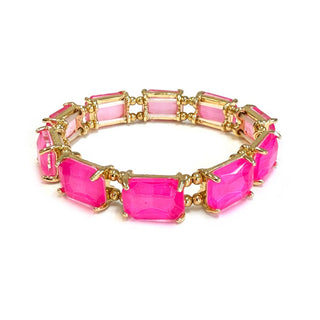 Midi Emerald Cut Crystal Glass Bead Stretched Bracelets: RAINBOW - The Edit LLC