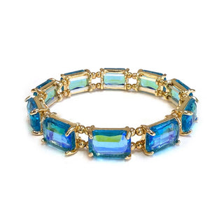 Midi Emerald Cut Crystal Glass Bead Stretched Bracelets: RAINBOW - The Edit LLC