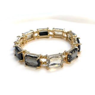 Midi Emerald Cut Crystal Glass Bead Stretched Bracelets: RAINBOW - The Edit LLC