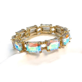Midi Emerald Cut Crystal Glass Bead Stretched Bracelets: RAINBOW - The Edit LLC