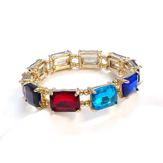 Midi Emerald Cut Crystal Glass Bead Stretched Bracelets: RAINBOW - The Edit LLC