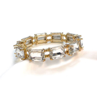 Midi Emerald Cut Crystal Glass Bead Stretched Bracelets: RAINBOW - The Edit LLC