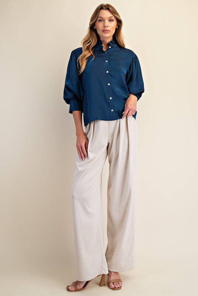 Midnight Ruffle Neck Puff Sleeve Blouse - The Edit LLC