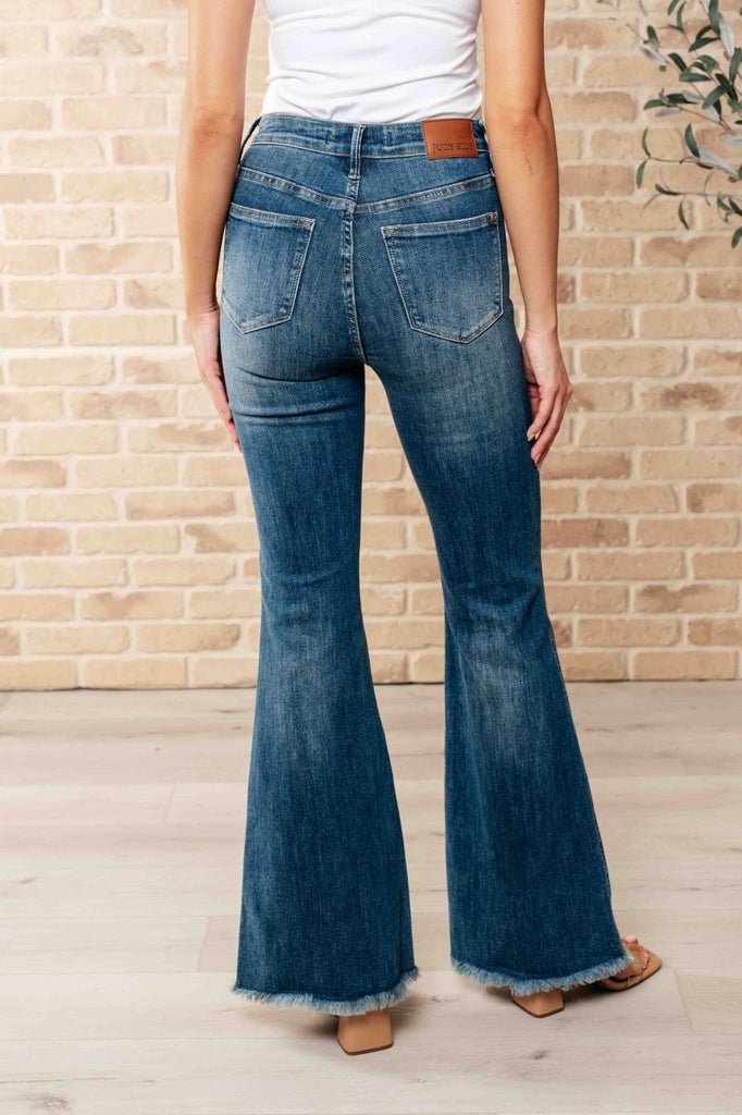 Miley High Waist Control Top Frayed Hem Flare Jeans - The Edit LLC