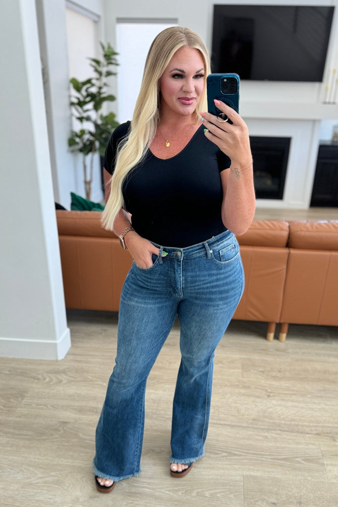 Miley High Waist Control Top Frayed Hem Flare Jeans - The Edit LLC