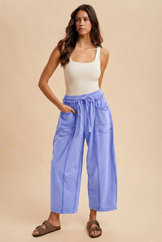 Mineral Wash Barrel Fit Wide Leg Pants - The Edit LLC