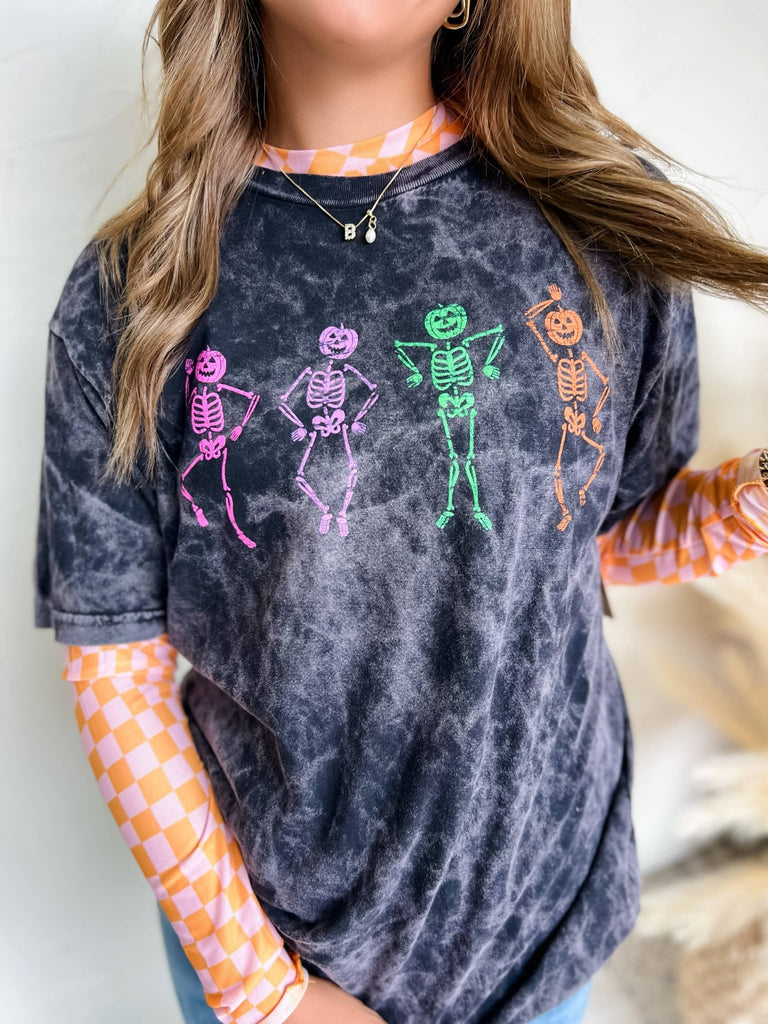 Mineral Washed Dancing Skeleton Graphic Tee - The Edit LLC