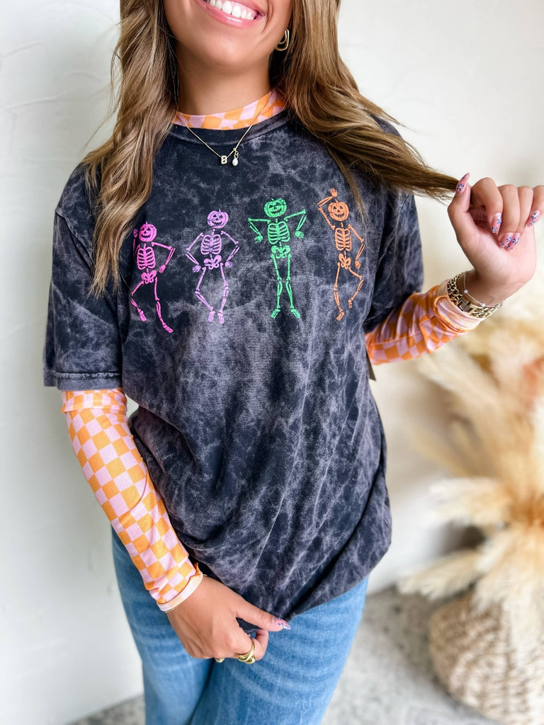 Mineral Washed Dancing Skeleton Graphic Tee - The Edit LLC