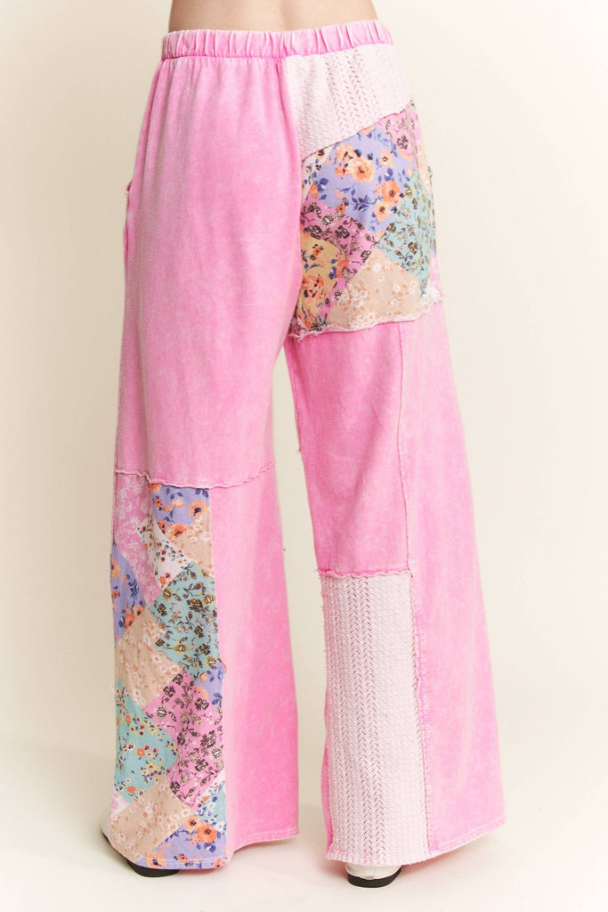 Mineral Washed Floral WaveKnit Jacquard Boho Pants HP6106: Bubblegum / S - M - L / 2 - 2 - 2 - The Edit LLC