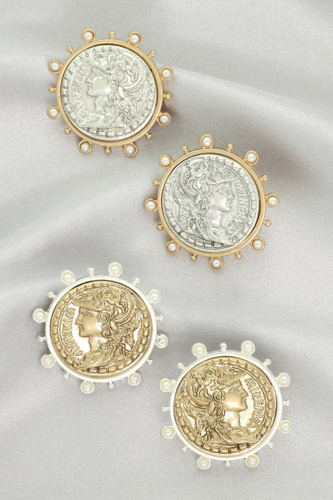 Minerva Roman Imperial Coin Earrings : Silver - The Edit LLC
