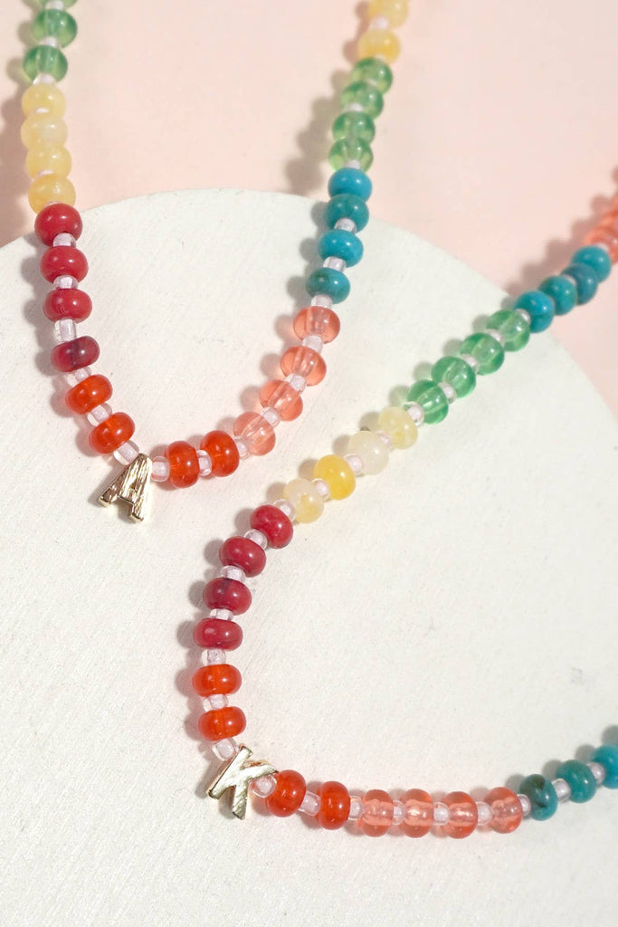 MINI INITIAL MULTI COLOR BEADED NECKLACE | 80N901: A - The Edit LLC