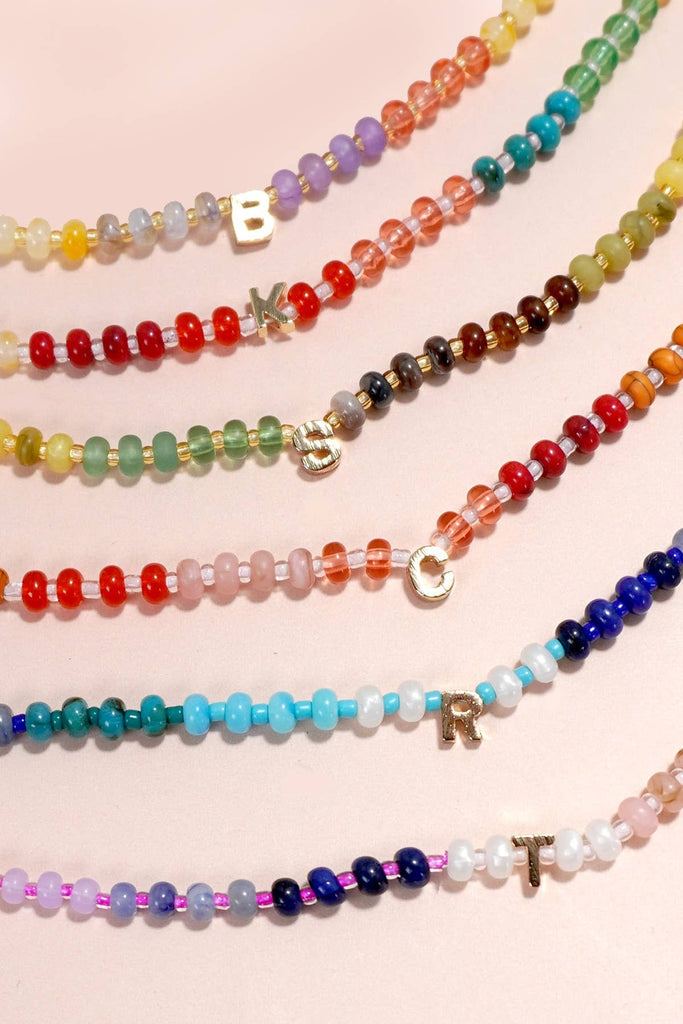 MINI INITIAL MULTI COLOR BEADED NECKLACE | 80N901: A - The Edit LLC