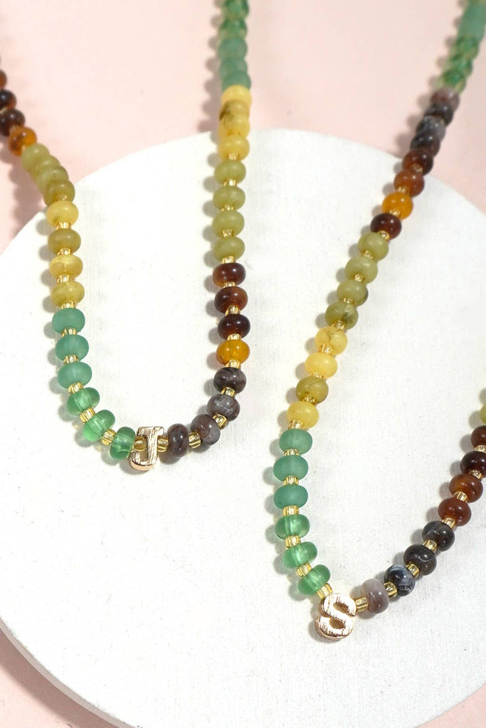 MINI INITIAL MULTI COLOR BEADED NECKLACE | 80N901: A - The Edit LLC