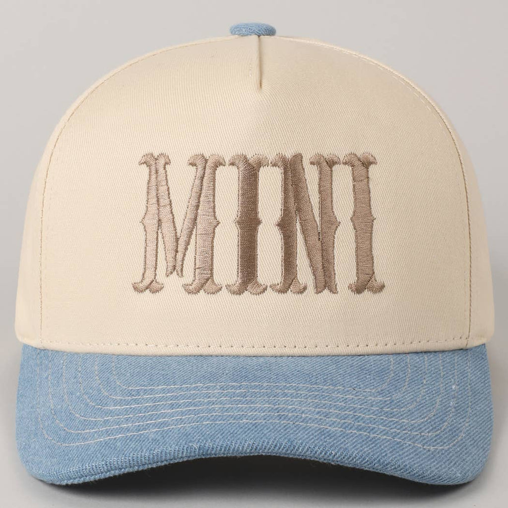 MINI Lettering Embroidery Two - Tone Baseball Cap For Kids: DENIM / ONE SIZE - The Edit LLC