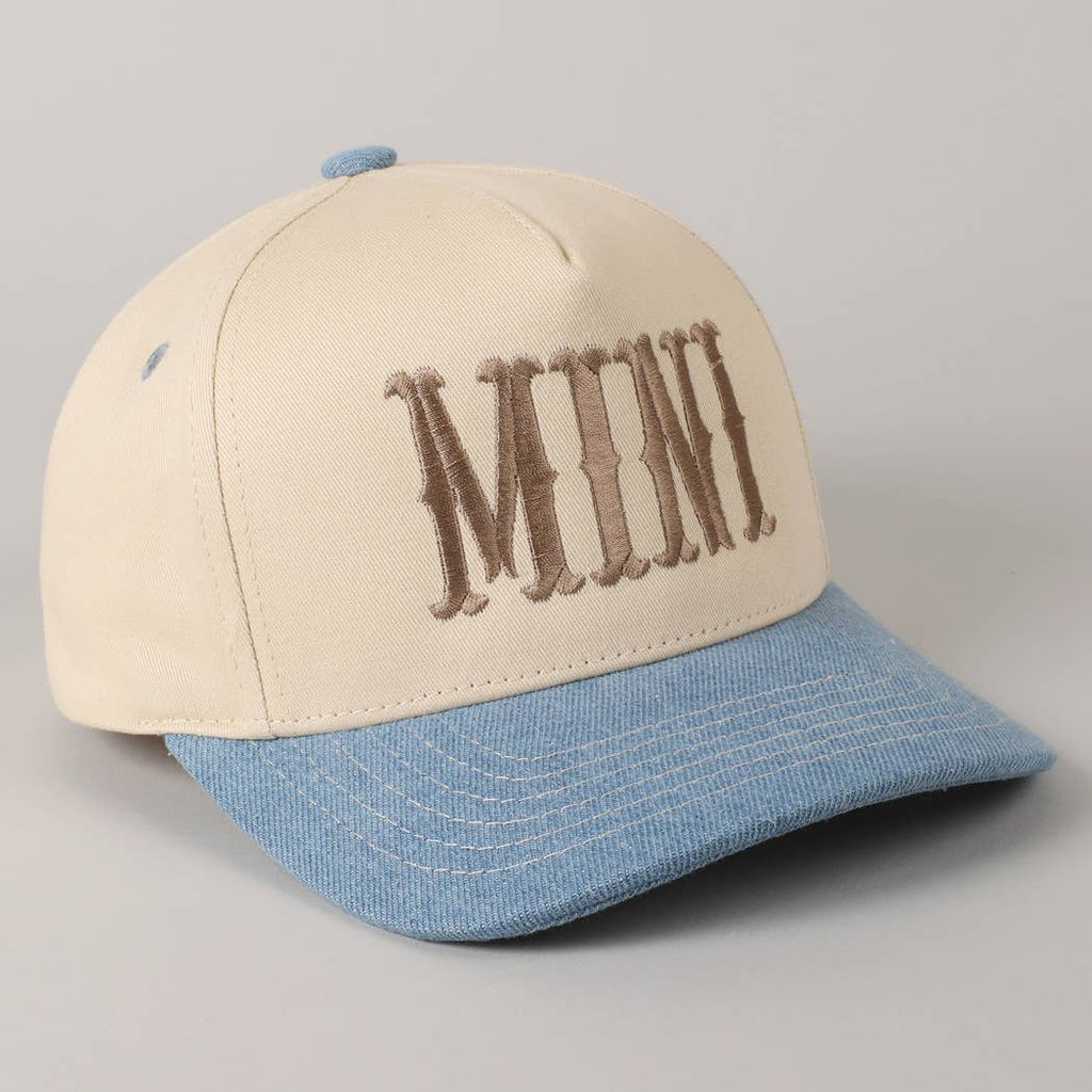 MINI Lettering Embroidery Two - Tone Baseball Cap For Kids: DENIM / ONE SIZE - The Edit LLC
