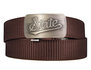 Mississippi State Bulldogs Cut - to - Size Belt with Gunmetal Clamp Buckle: Brown - The Edit LLC
