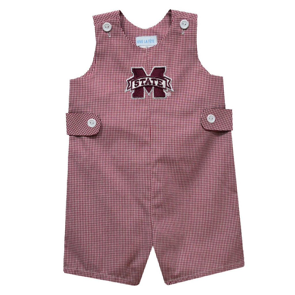 Mississippi State Bulldogs Embroidered Gingham Boys Jon Jon - The Edit LLC