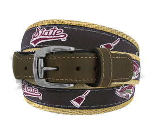 Mississippi State Bulldogs Men's Collegiate Stadium Collection Woven Ribbon Belt.: 36 - The Edit LLC
