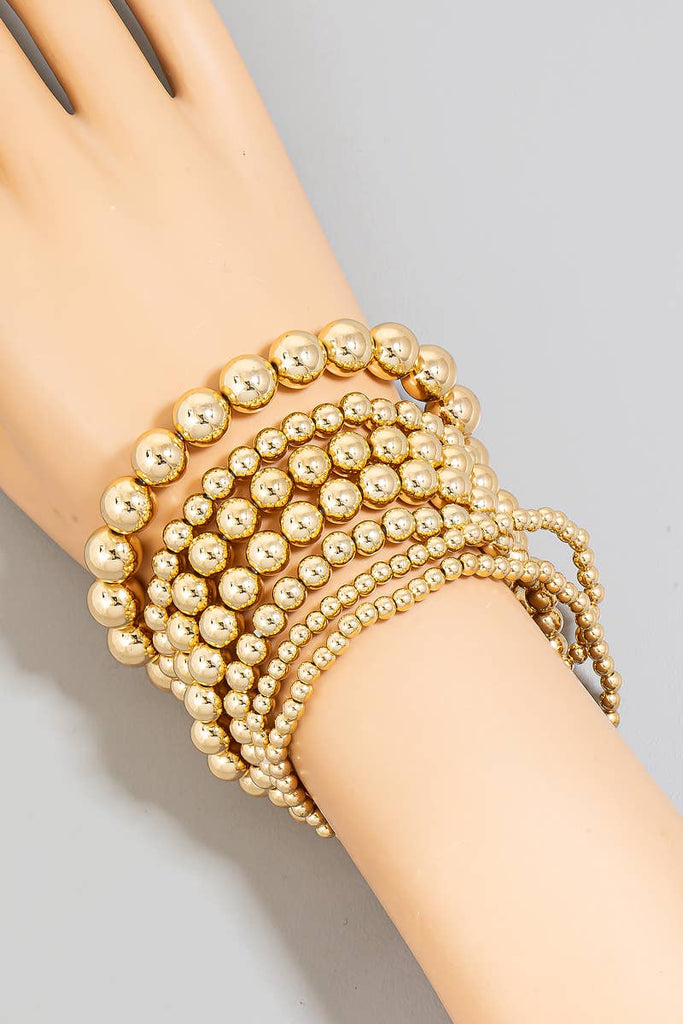 Mixed Sizes Metallic Beaded Bracelet Set: GD - The Edit LLC