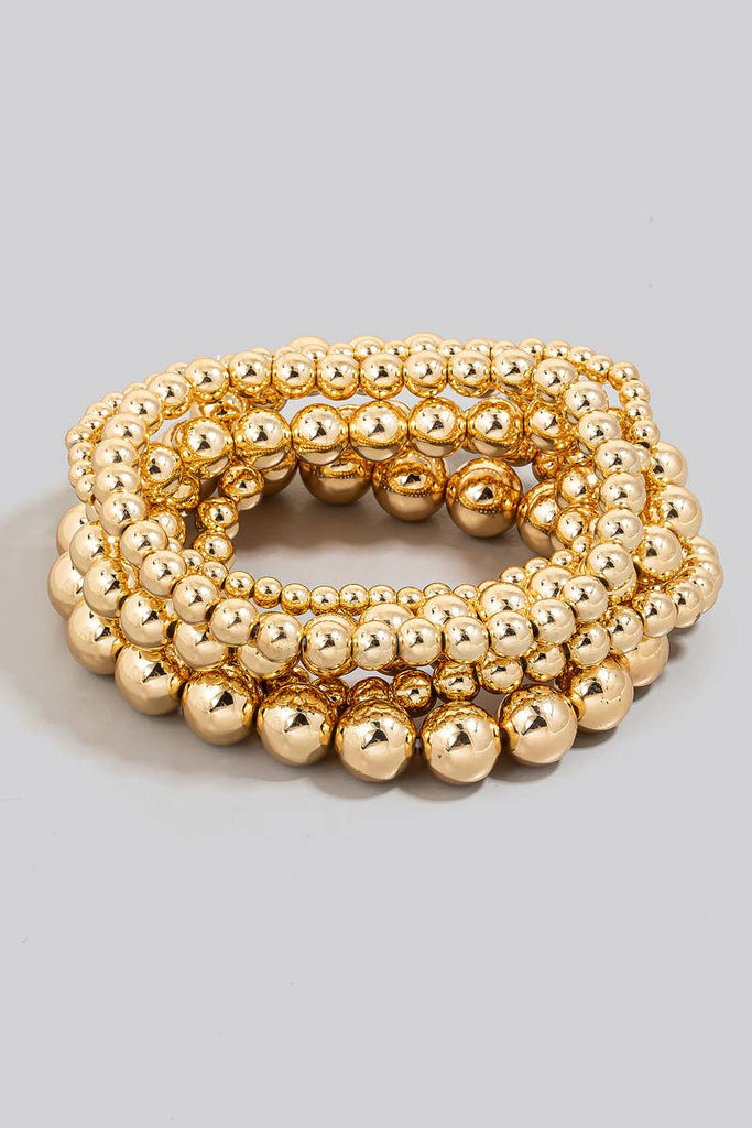 Mixed Sizes Metallic Beaded Bracelet Set: GD - The Edit LLC