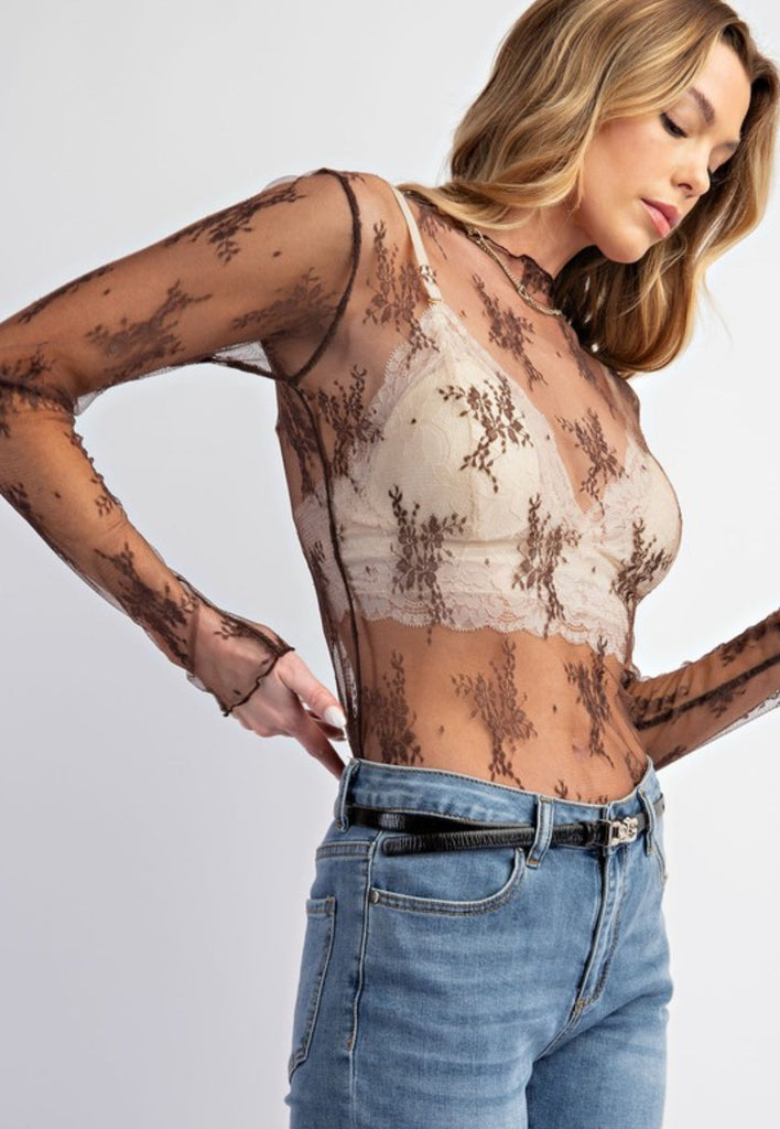 Mocha All Over Lace Top - The Edit LLC