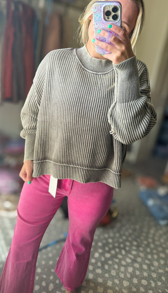 Mocha Oversized Cropped Sweater - The Edit LLC