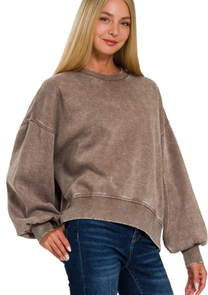 Mocha Oversized Fleece Pullover - The Edit LLC