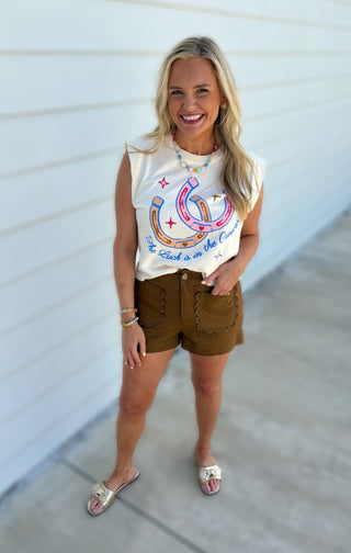 Mocha Scallop Detail Pocket Colette Shorts - The Edit LLC