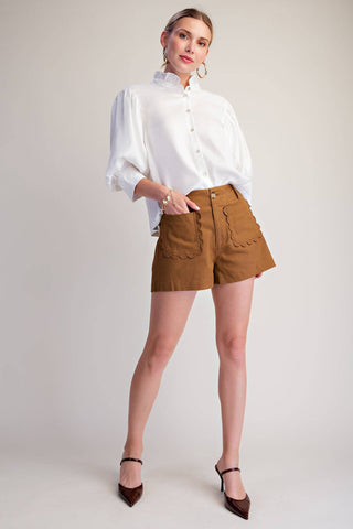 Mocha Scallop Detail Pocket Colette Shorts - The Edit LLC