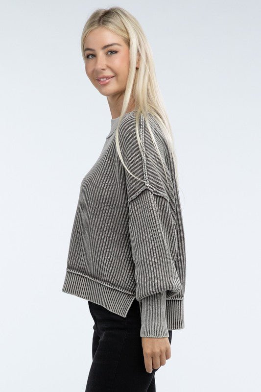 Mocha - Washed Oversized Cropped Sweater - The Edit LLC