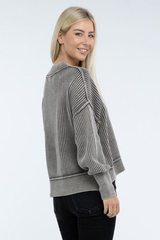 Mocha - Washed Oversized Cropped Sweater - The Edit LLC