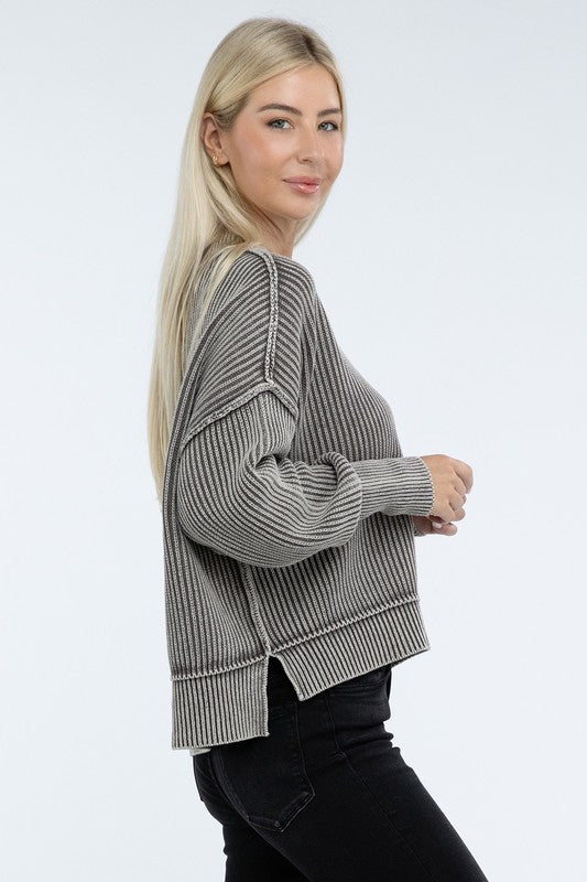 Mocha - Washed Oversized Cropped Sweater - The Edit LLC