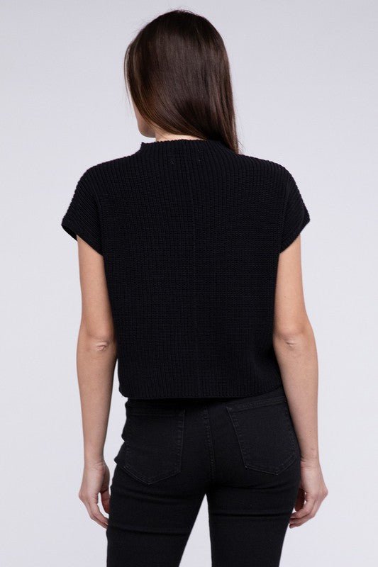 Mock Neck Short Sleeve Cropped Sweater - The Edit LLC