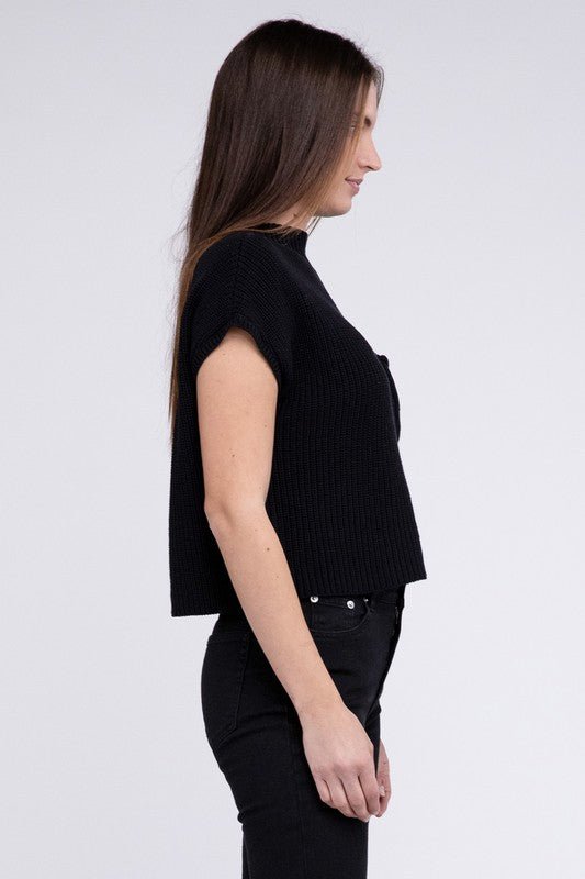 Mock Neck Short Sleeve Cropped Sweater - The Edit LLC