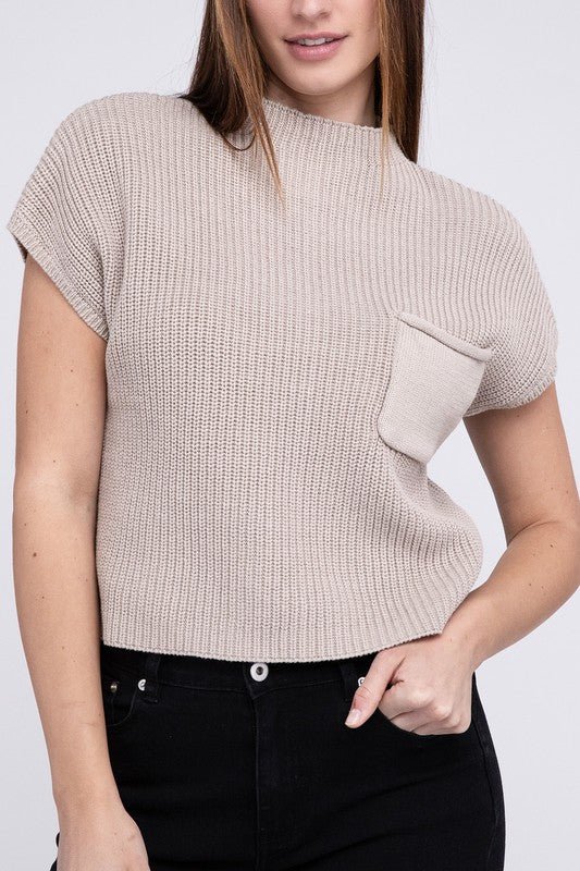 Mock Neck Short Sleeve Cropped Sweater - The Edit LLC