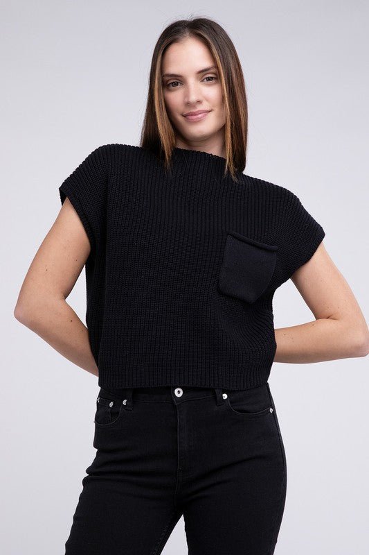 Mock Neck Short Sleeve Cropped Sweater - The Edit LLC