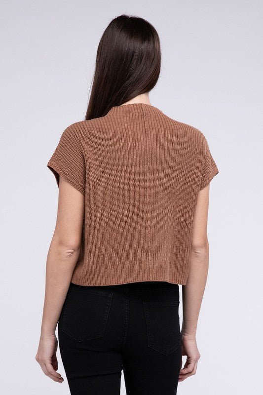 Mock Neck Short Sleeve Cropped Sweater - The Edit LLC