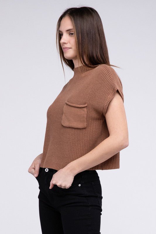 Mock Neck Short Sleeve Cropped Sweater - The Edit LLC