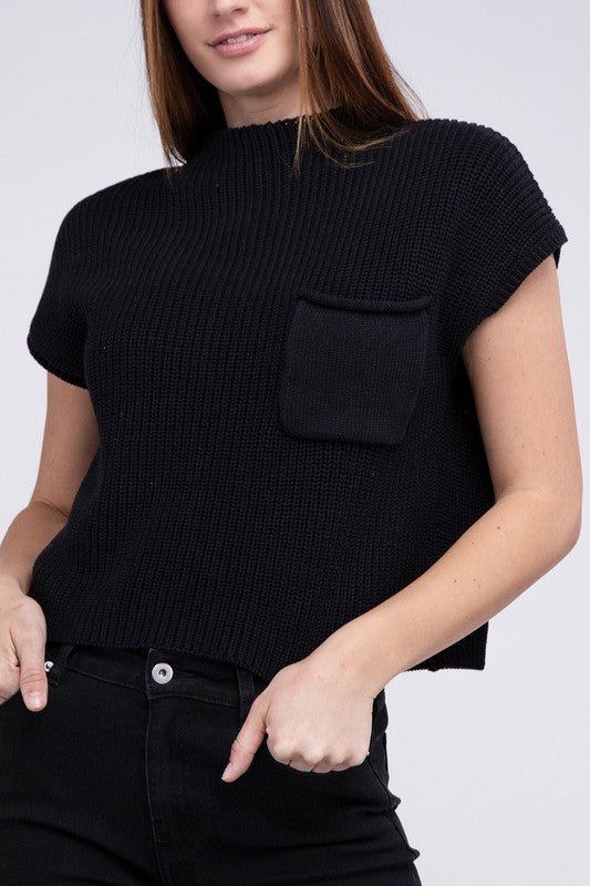 Mock Neck Short Sleeve Cropped Sweater - The Edit LLC