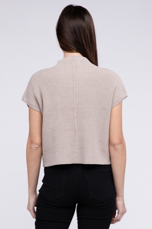 Mock Neck Short Sleeve Cropped Sweater - The Edit LLC