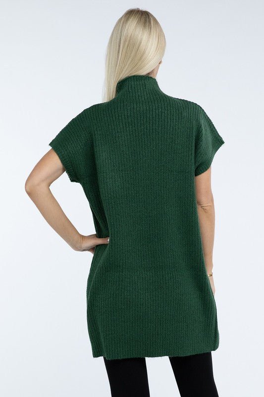 Mock Neck Short Sleeve Sweater Dress with Pocket - The Edit LLC