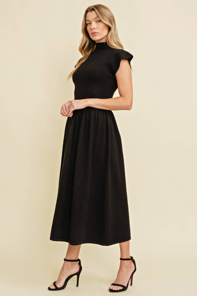 MOCK NECK STRETCH WAISTBAND MAXI DRESS - The Edit LLC