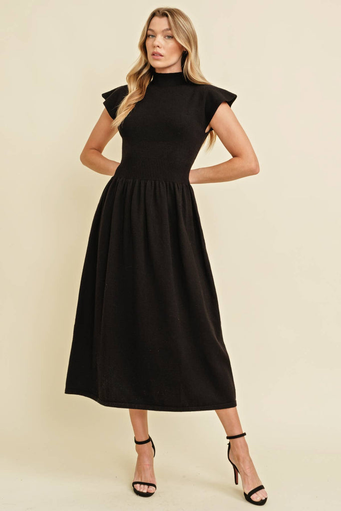 MOCK NECK STRETCH WAISTBAND MAXI DRESS - The Edit LLC