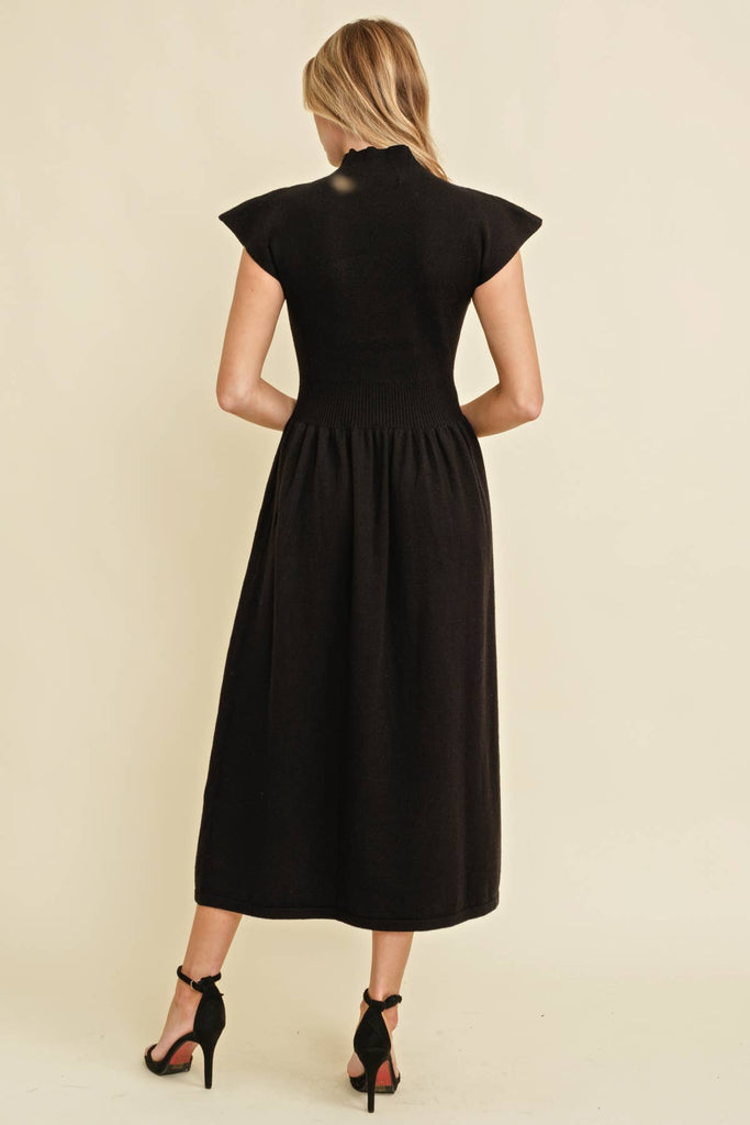 MOCK NECK STRETCH WAISTBAND MAXI DRESS - The Edit LLC