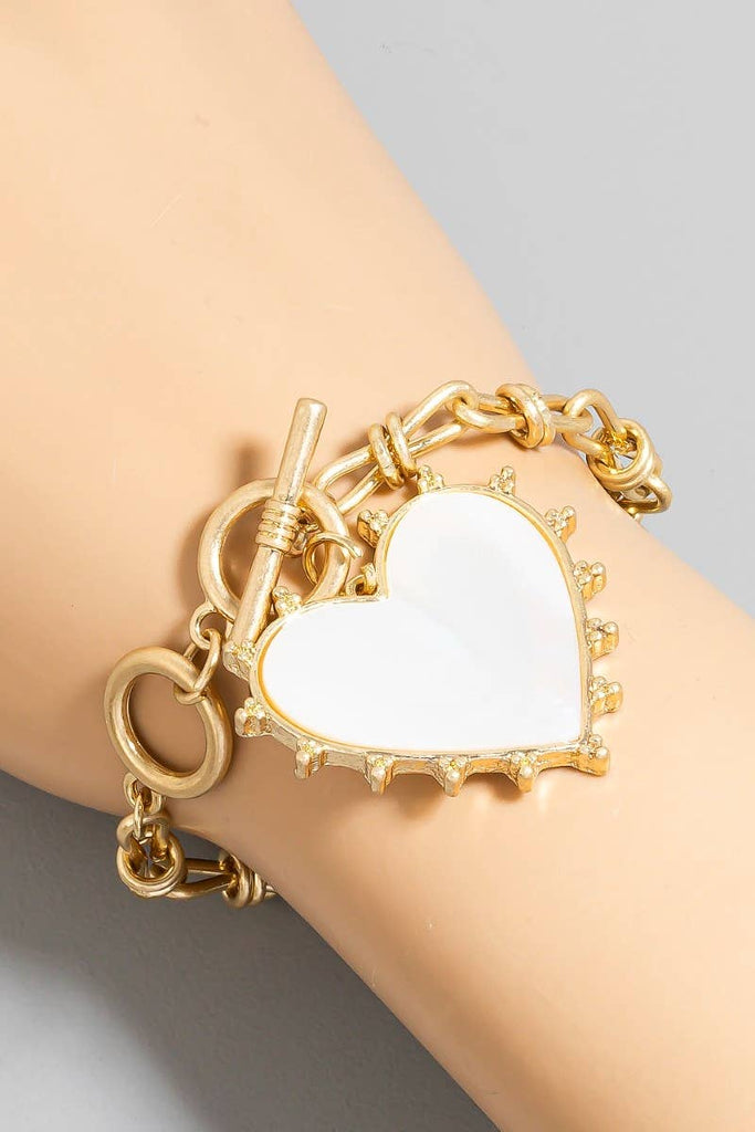 Mother Of Pearl Heart Charm Toggle Chain Bracelet: WGCRM - The Edit LLC